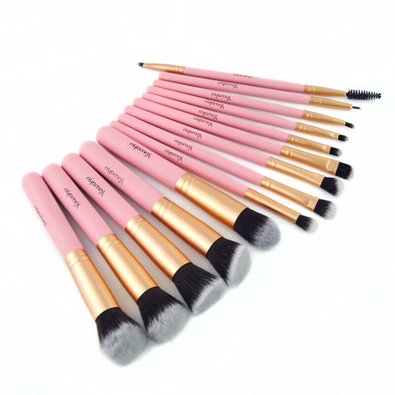 14Pcs Makeup Brush Tools Big Powder Foundation Eyebrow Face Lip Brushes Kit Pink