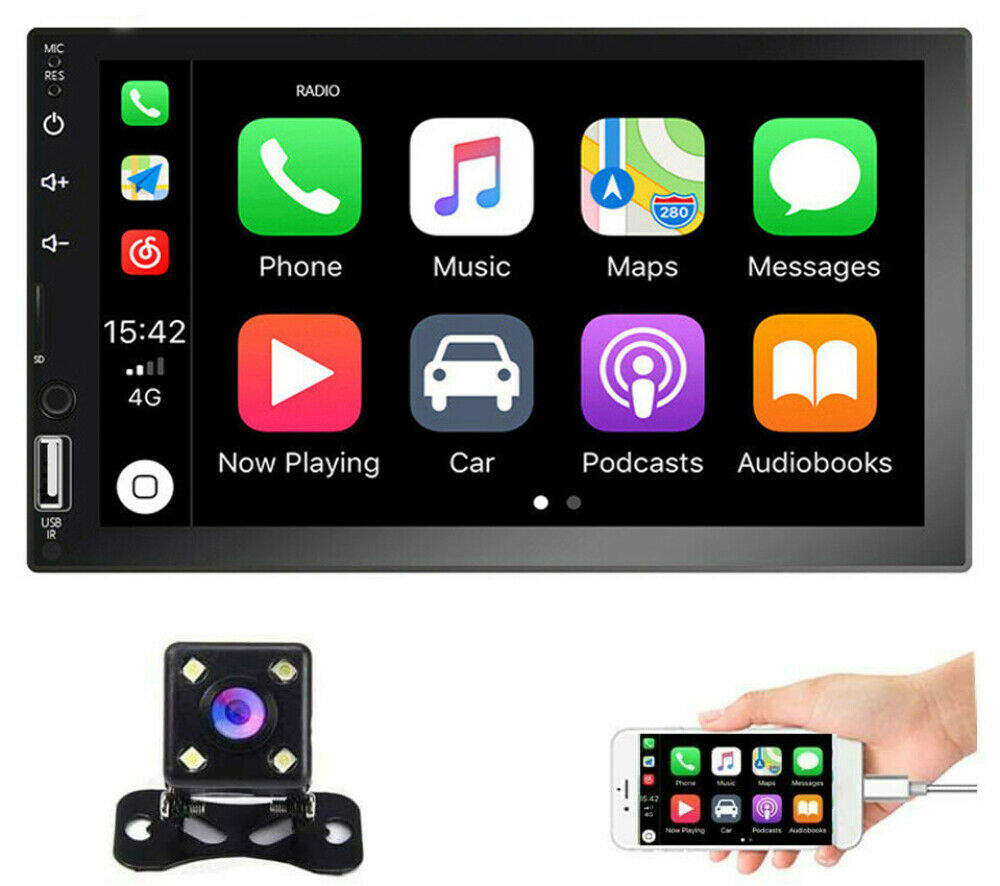 7" Car Radio Apple/Andriod Carplay BT Car Stereo Touch Screen Double 2Din+Camera