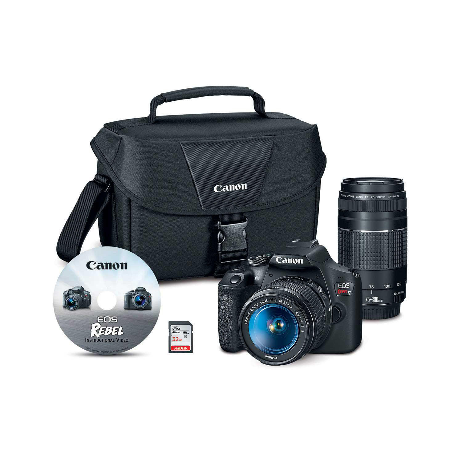Canon EOS Rebel T7 24.1MP Digital SLR Camera Bundle with EF-S 18-55mm IS Lens, 70-300mm Lens, 32GB SD Card,