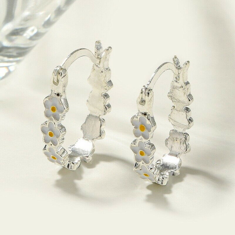 Fashion Silver Cute Flower Earrings Ear Hoop Drop Dangle Women Jewelry Xmas Gift