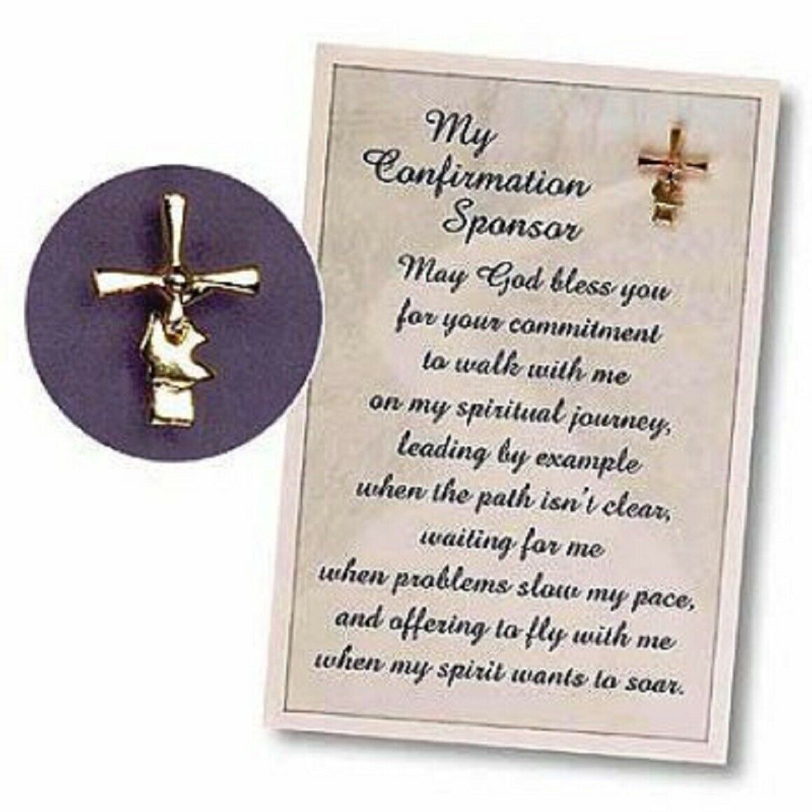 Confirmation Sponsor Appreciation Thank You Gift Carded Cross/Dove Lapel Pin