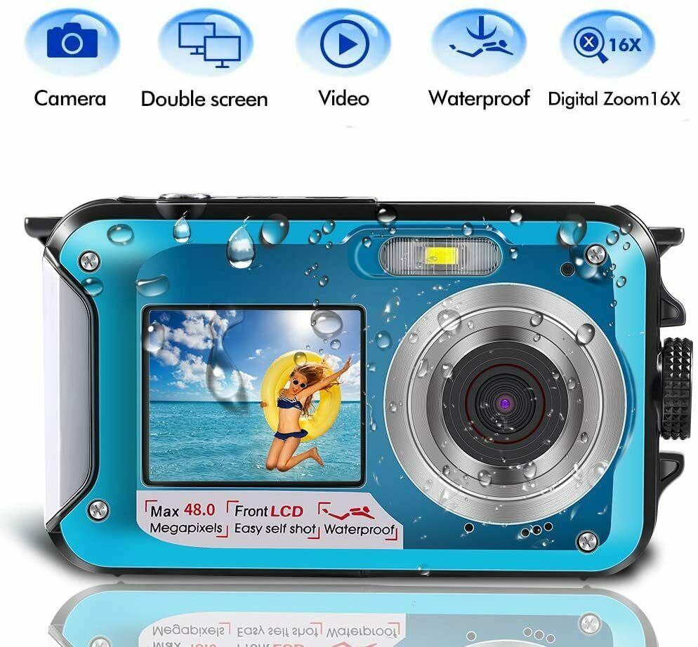 Underwater Camera Dual Screen 2.7K 24MP Waterproof Digital Camera Rechargeable