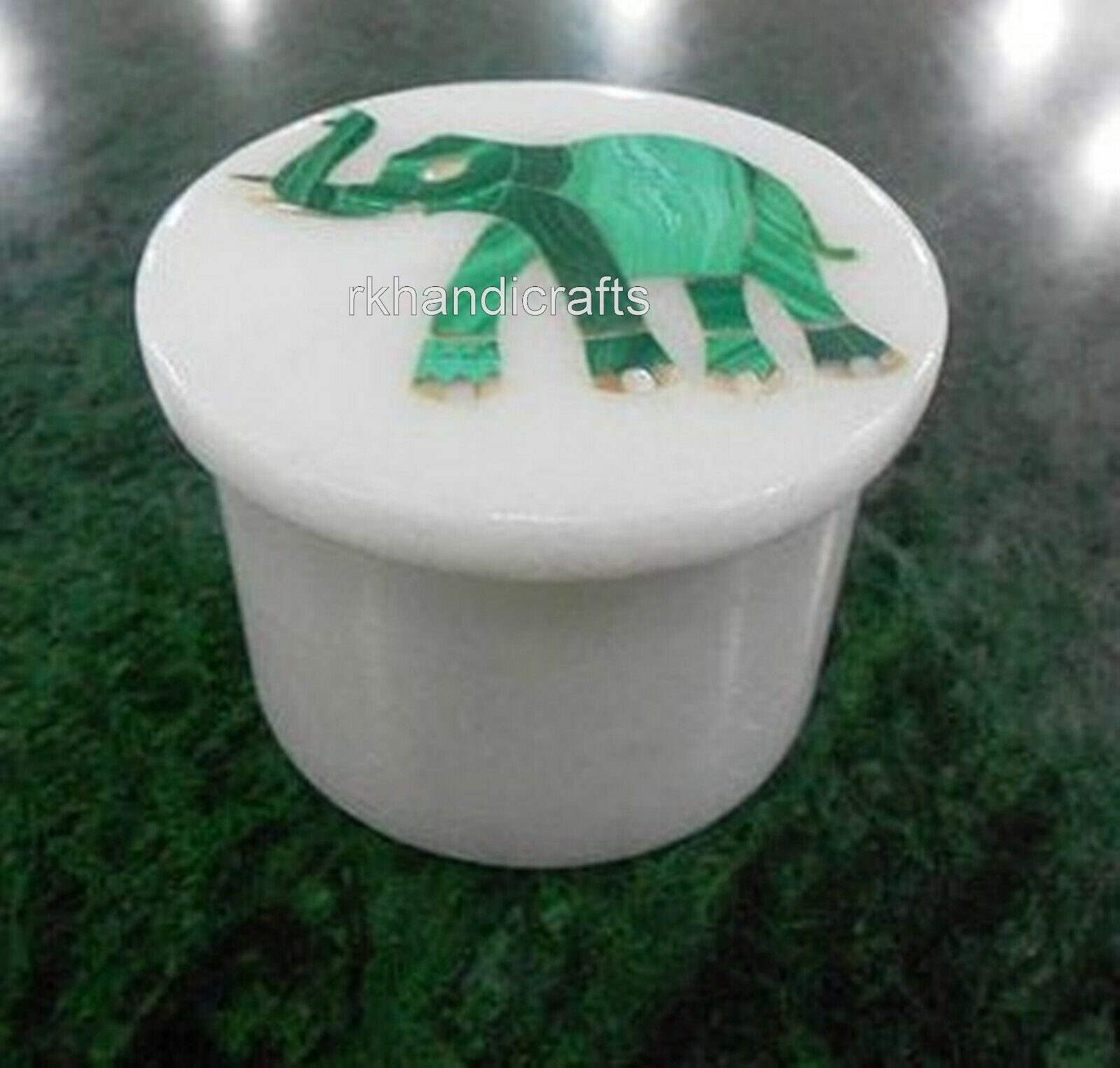 2.5 Inches Elephant Art Inlay Trinket Box White Marble Accessories Box for Gift