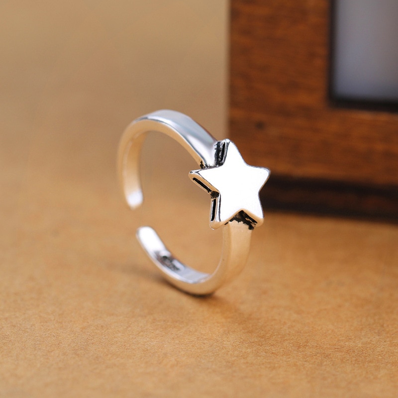 Bijoux Fashion Real Silver Color Star Rings for Women Boho Adjustable Antique Rings Anillos