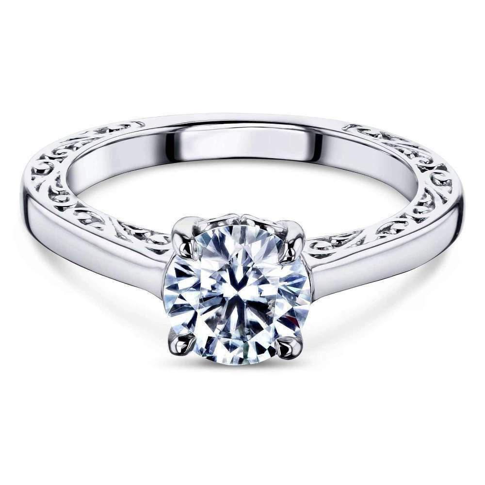 Moissanite Vintage Engagement Ring Solid 14k White Gold 1.50 CT Round Cut
