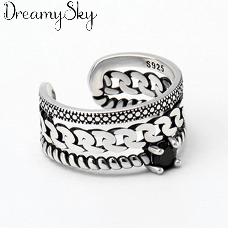 Personality Bohemian Vintage Silver Color Layer Black Crystal Rings For Women Antique Rings Jewelry 2020