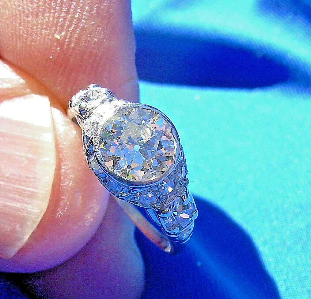 Real Diamond Deco European Cut wedding Engagement Ring Antique Vintage Solitaire
