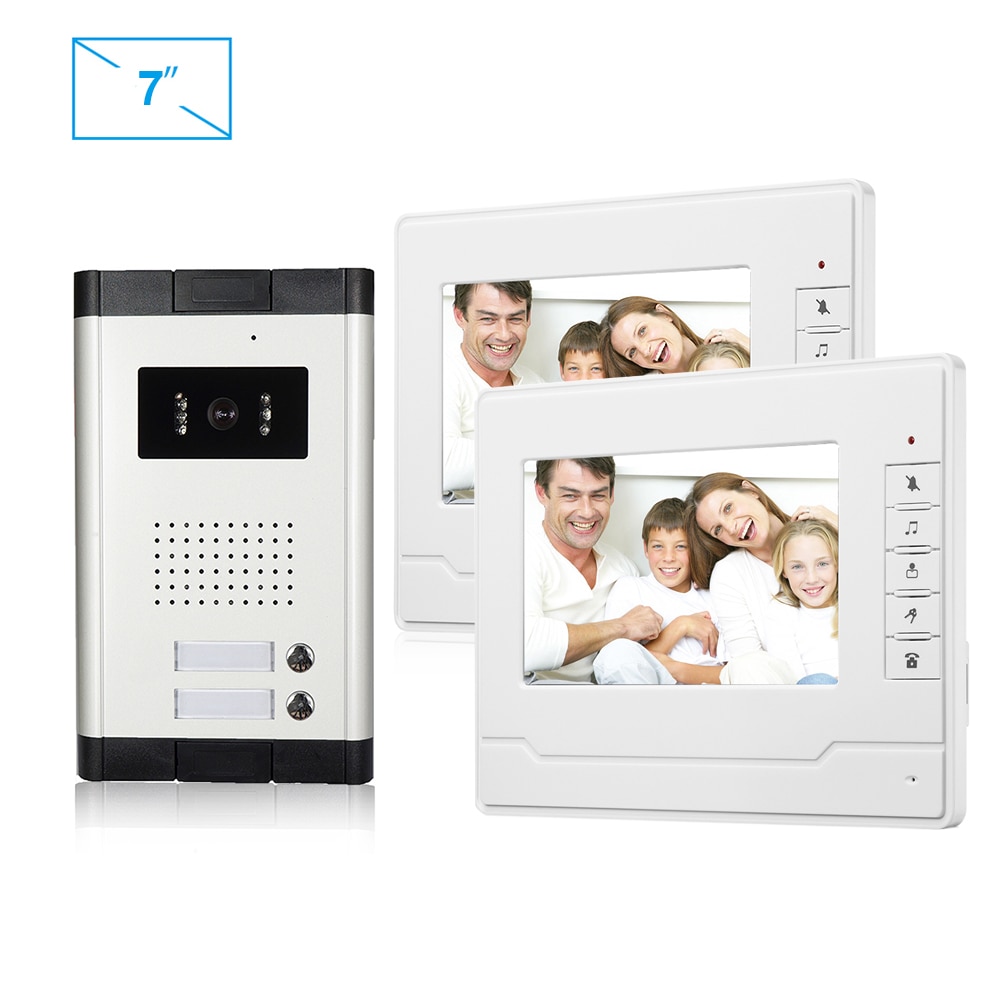 Video Door Phone for 2 Unit Apartment,1Pcs Night Vision Camera,2Pcs 7 Inch Monitor,Wired Video Intercoms for Private Homes
