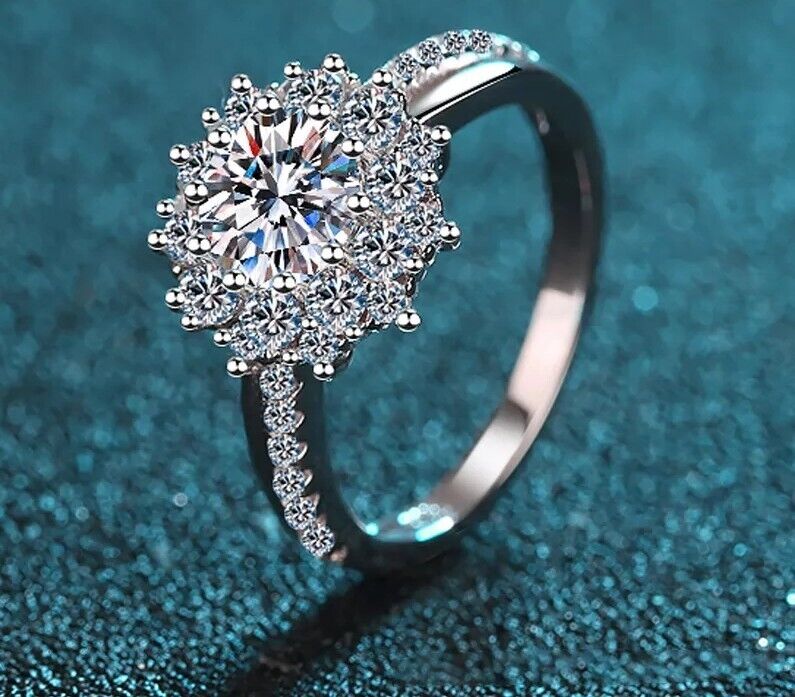 1 ct Moissanite Flower Engagement Wedding ring 14k White Gold Plated Size 4