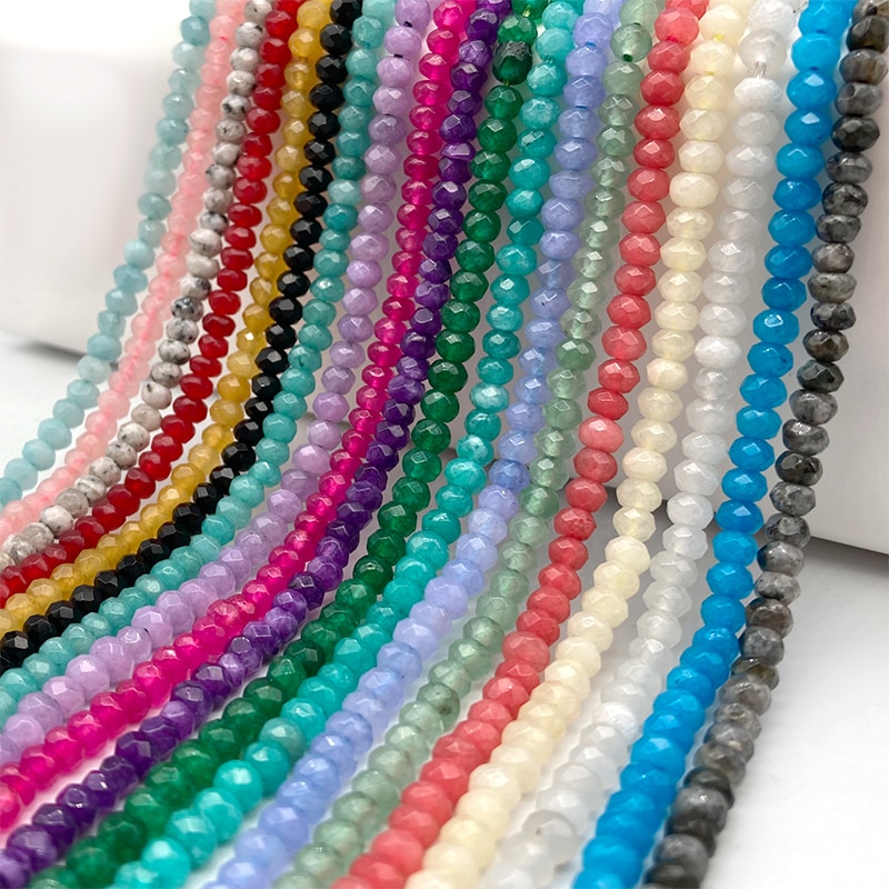 2-4mm Natural Stone Jades Faceted Flat Spacer Loose Beads for Jewelry Making Accessories Necklace Earrings Bracelet DIY