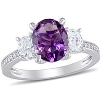 2 CT. T.G.W. Amethyst and 0.6 CT. T.W. Diamond Three-Stone Engagement Ring in 14k White Gold 9