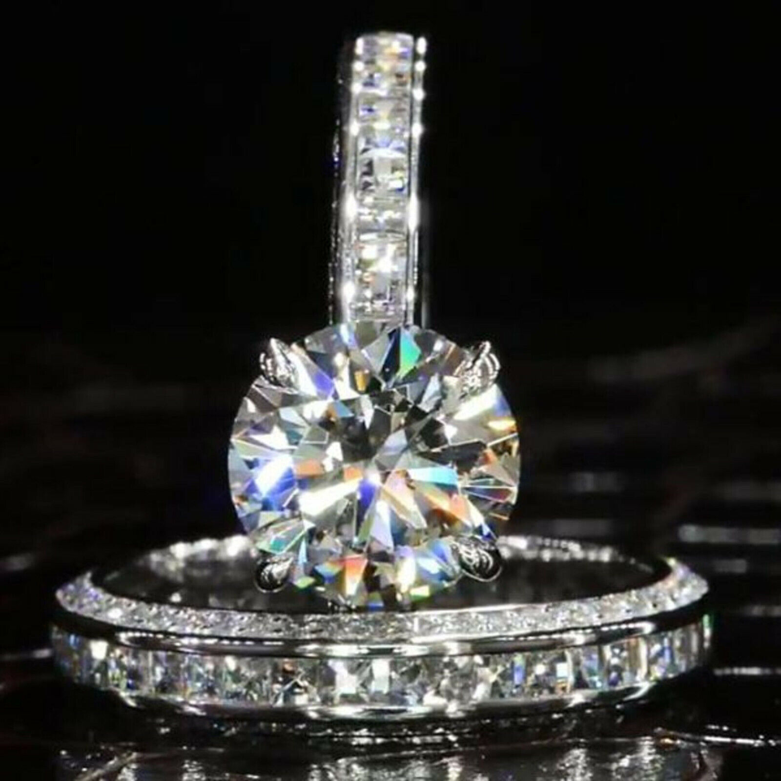 3 Ct Round Cut Moissanite Bridal Set Engagement Ring Solid 14K White Gold