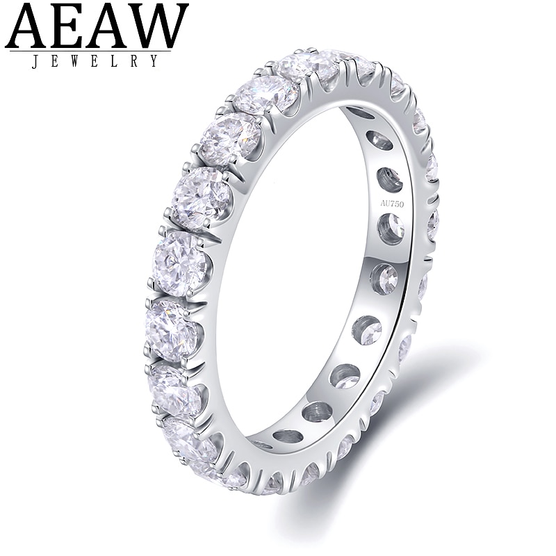 AEAW Solid 14K White Gold Round Moissanite Enternity Full Diamond Band 2.5mm 1.5ctw DF Color For Women