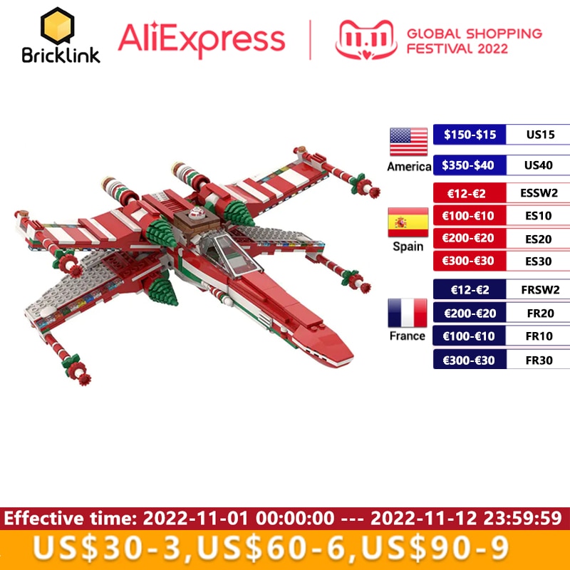 Bricklink Ideas Space Wars Spaceship X-Wing Fighter Christmas Version 4002019 Aircraft Building Blocks Toys For Children Gift