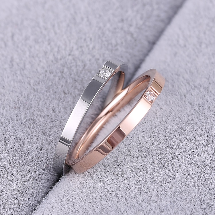 KNOCK Top Quality Concise Zircon Wedding stainless steel material Rose Gold Steel color Ring Never Fade Jewelry