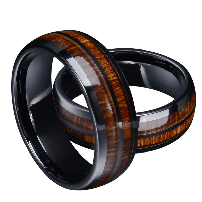 New Fashion Black Tungsten Carbide Rings Inlay Hawaiian Koa Wood Abalone Shell Men's Engagement Wedding Bands Anniversary Gift