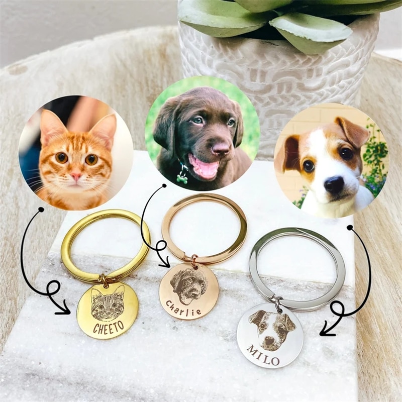 Personalized Pet Portrait Keychain Pet Lovers Gift Dog Best Friend Gift Portrait Keychain Dog Mom Pet Gift Fathers Day Gift