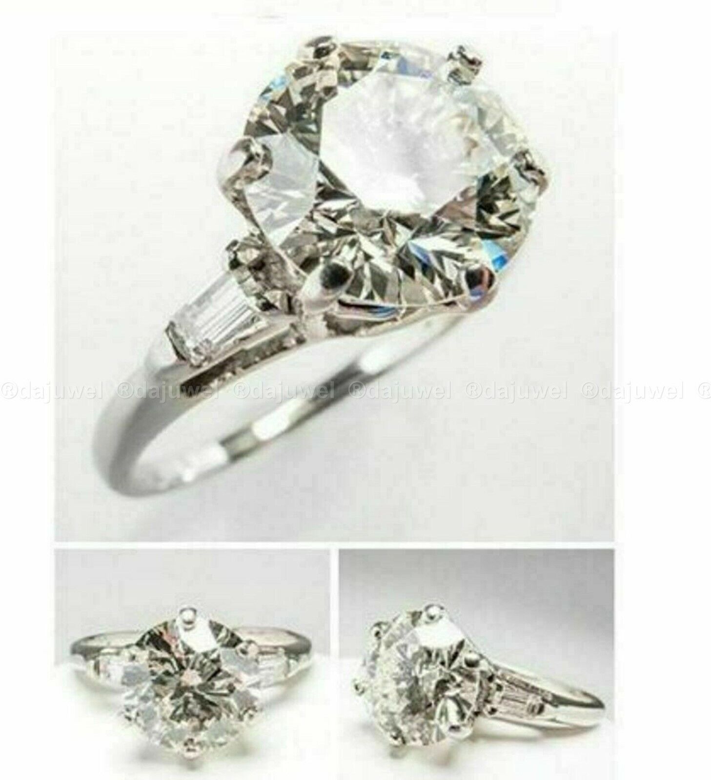 Solid 14K White Gold Moissanite Solitaire Engagement Ring 2.50 Carat Round Cut